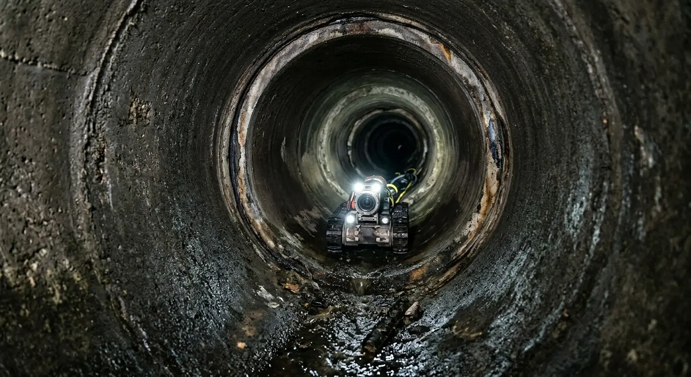 Robotic sewer camera inspecting pipe interior for Drain Snake Service in Rockwood
